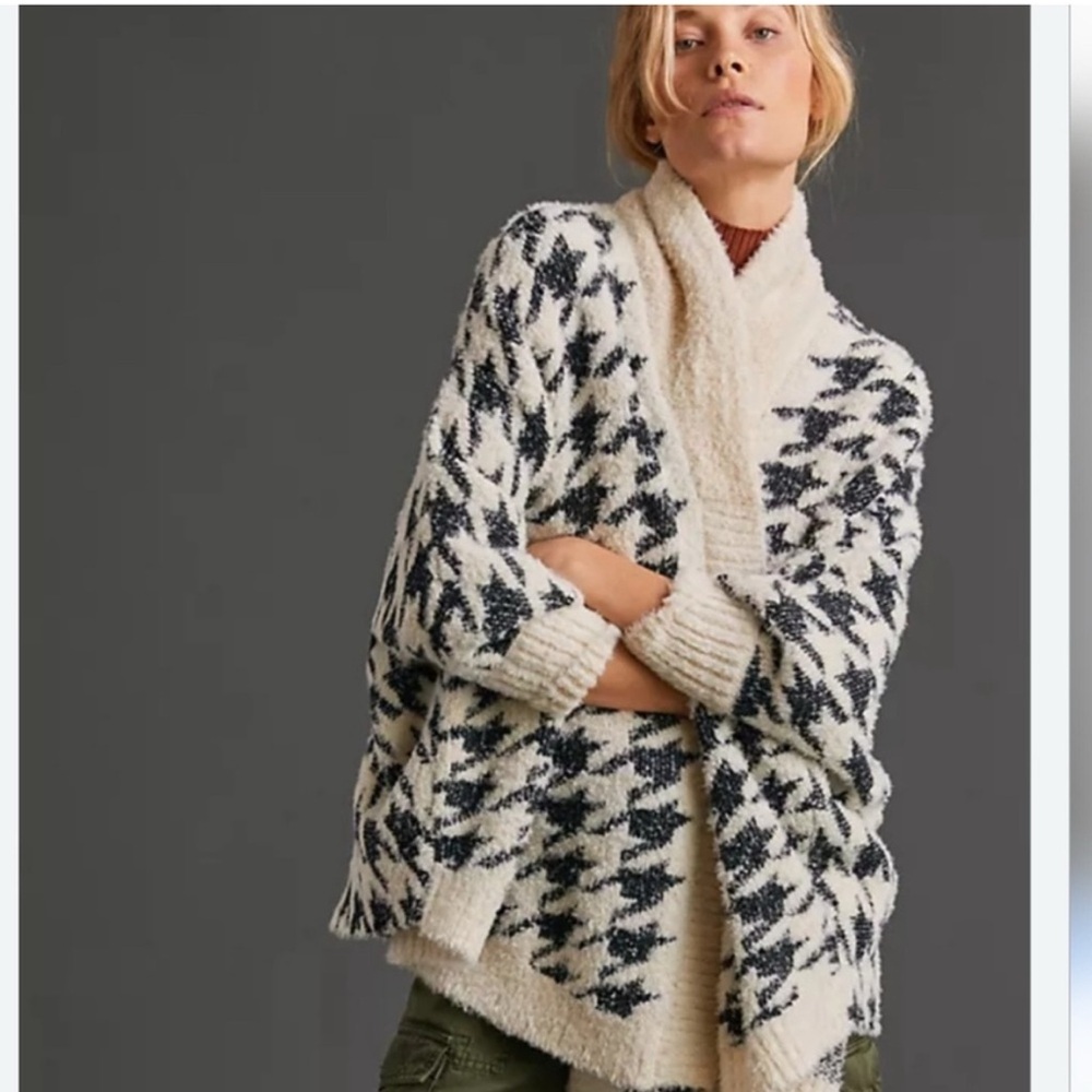 Maeve Anthropologie Houndstooth Shawl cardigan Sweater- One Size
